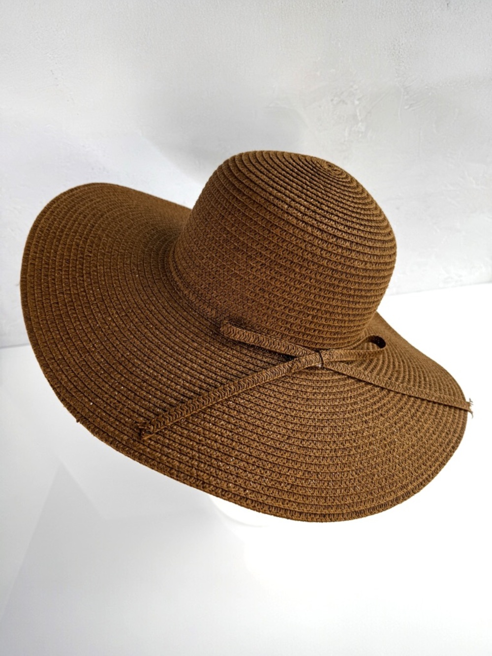 RUE21 Wide Brim Straw Round‎ Sun Hat Sz OS Brown Bow Beach Summer Gardening